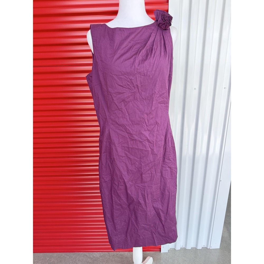 Talbots Dress Womens 12 Purple Sleeveless Sheath Ruffle Shoulder Lined Boat Neck